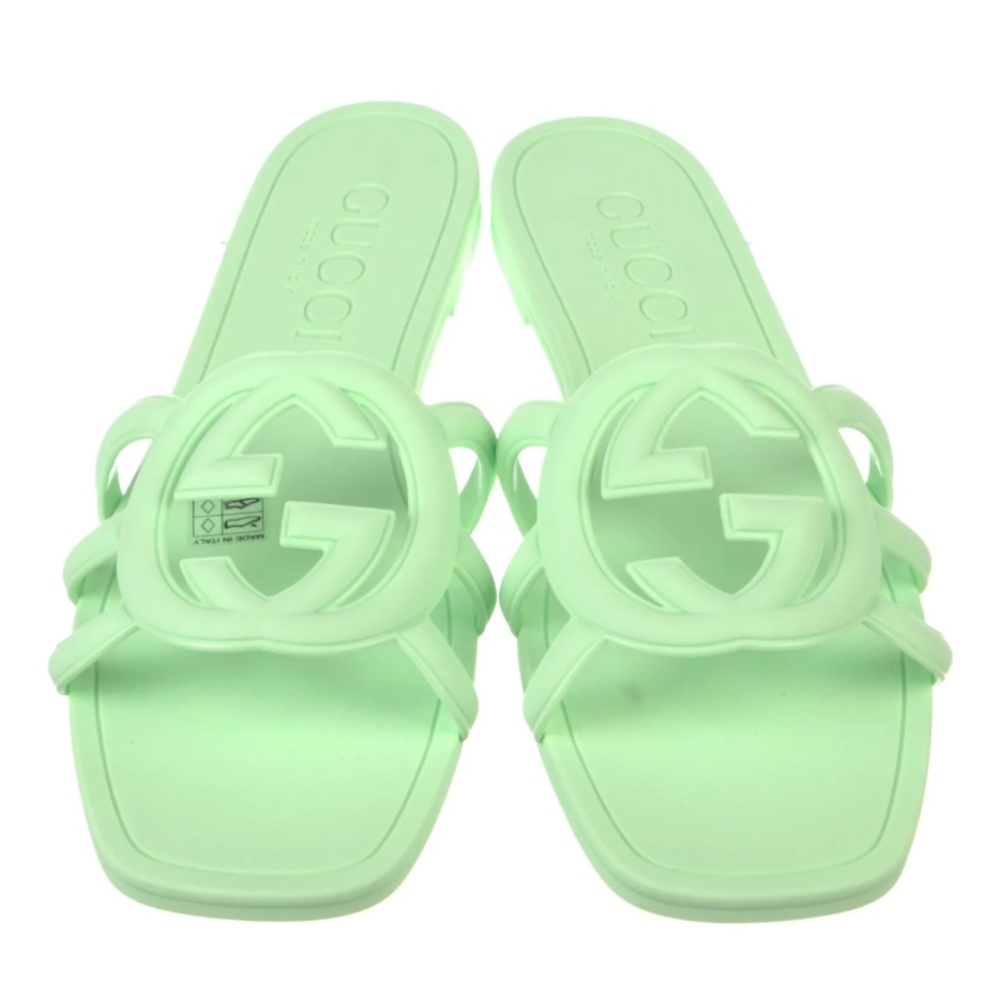 Gucci Interlocking G Logo Rubber Slides in Pale Green
